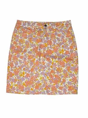 Jen 7 Floral Print A-Line Skirt in Peach and Lavender